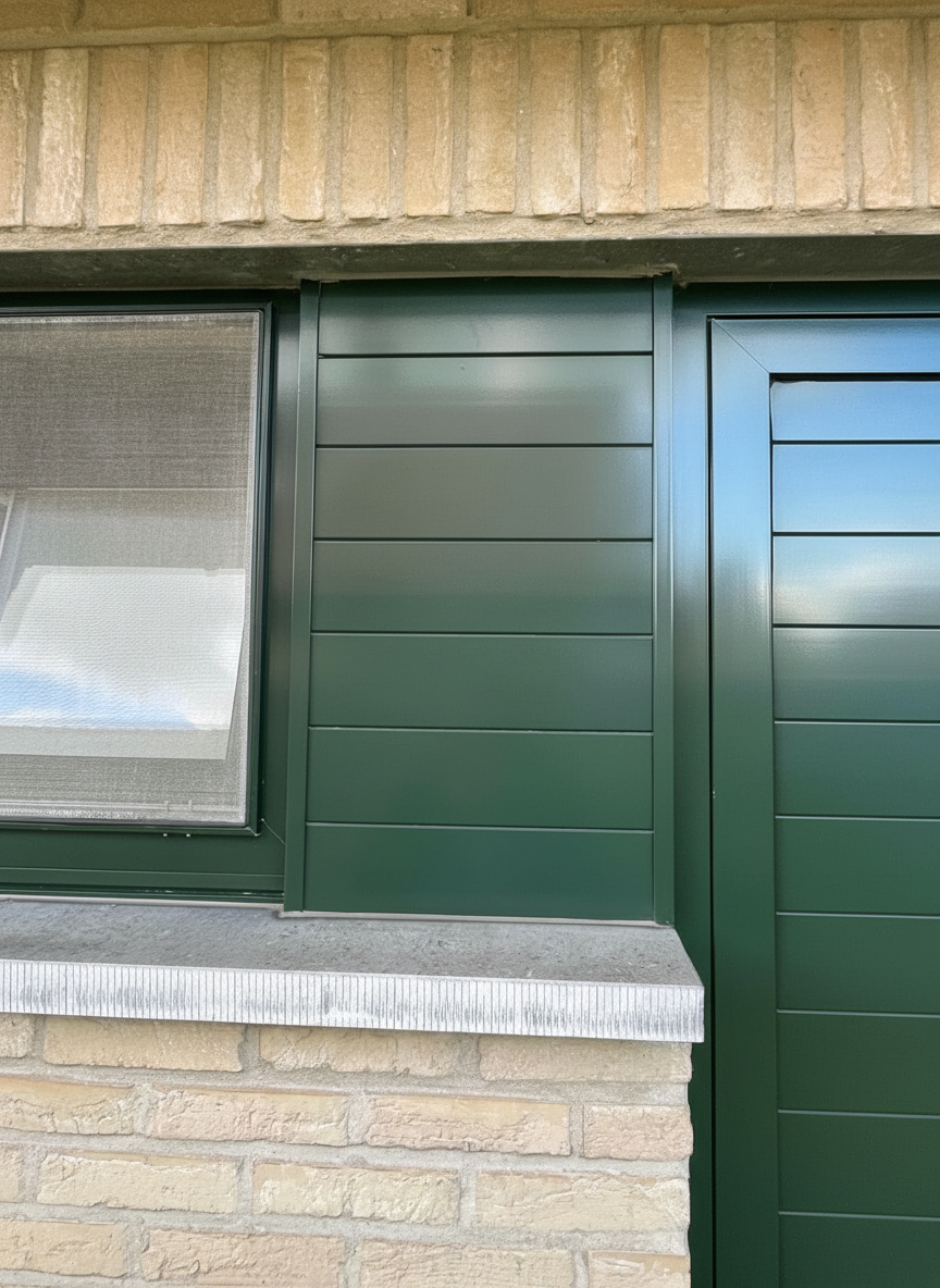 Verweerde aluminium deur vóór herlakken door Noevo
